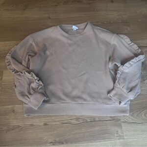 A New Day Tan Ruffle Sleeve Sweatshirt